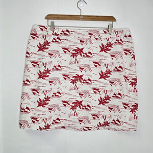 Talbots Skirt Size 22W Sailboat Tropical Palm Red White Preppy Lined Vacation